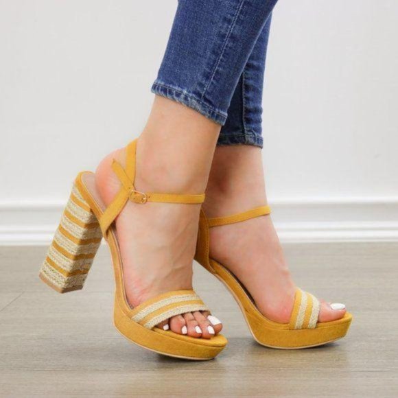 Espadrille Heel Yellow Open Toe Platform Sandal - Picture 7 of 11